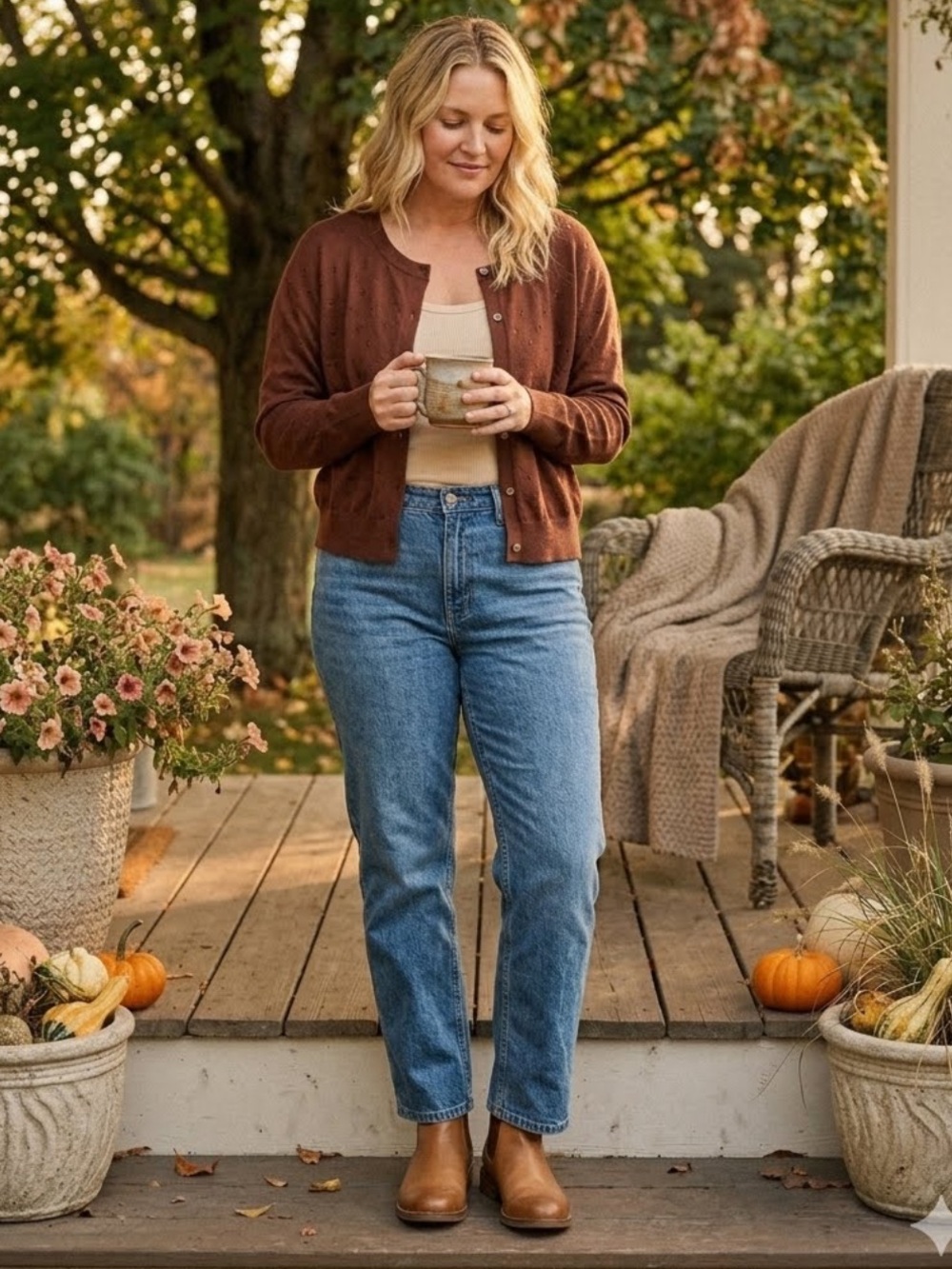 a new day Chestnut Brown Button-Front Women's Cardigan